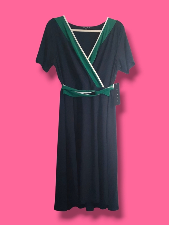 Tiana B. Dresses & Skirts - Tiana B. Navy Blue and Green Wrap-Style Dress Size PXL